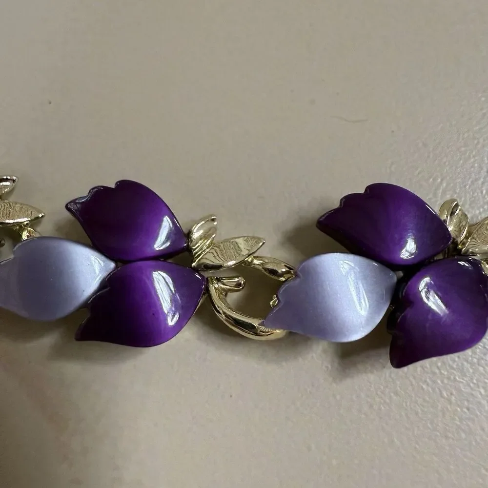 Vintage MCM Necklace Thermoset Purple Lavender Gold Tone Autumn 16